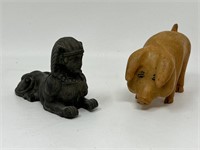 Cast Iron Sphinx & Signed Wood Pig Figurine
