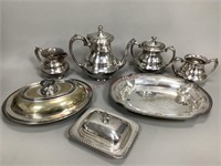 Silver Plate Tea Set and Serving Dishes
