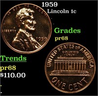 Proof 1959 Lincoln Cent 1c Grades GEM++ Proof