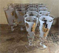 Libbey Frosted Gold Leaf Glass Wine Flutes