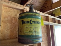 VINTAGE 5 GALLON TWIN CYL. OIL CAN
