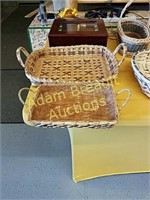 Two rectangle woven tray baskets