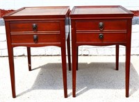 Pair vintage leather top mahogany end table