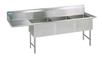 STAINLESS STEEL 3 COMPARTMENT SINK 10" RISER LEFT