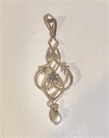 10kt Gold Natural Sapphire & Pearl Antique Pendant