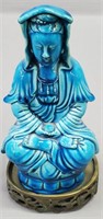 Asian Figure Turquoise Pottery & Metal Mount
