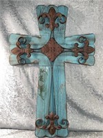 (H) Turquoise & Iron Cross- 24 inches tall 15 1/2