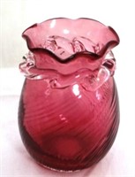 Cranberry Art Glass Vase - 4" tall