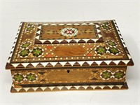 Handcrafted Inlaid Mixed Wood Box w/ Key