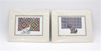(2) Signed K. Fay Quilt & Chickens  Art Prints