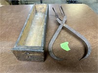 Vintage Ice Tongs Block Hook and Wooden Drawer