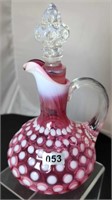 Cranberry Opalescent Polka Dot Cruet 7 1/2" Tall