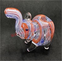 Glass pipe red white and blue striped elephant