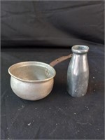 Metal Milk Bottle + Vintage Pot