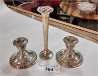3 pc Sterling Silver Tableware Candlesticks Vase