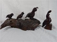 Ironwood Quail Birds Carving by D.O. Welker