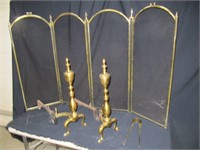 Brass Fireplace Irons / Screen / Tongs