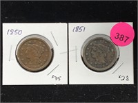 2-Large cents 1850,51