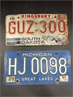 86 South Dakota & 91 Michigan License Plates