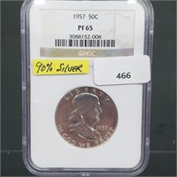 NGC 1957 PF65 90% Silver Franklin Half $1 Dollar