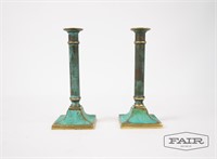 Pair of Painted brass Candle Holders