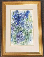 Signed Bert Fish watercolor floral framed-