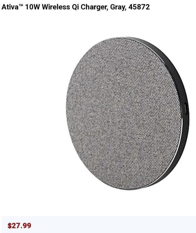 Ativa™ 10W Wireless Qi Charger, Gray, 45872