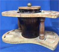 Vtg Glass & Wooden Pipe Stand w/ Humidor 10.5"w