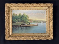 Small Oil Painting - Fisherman & Sailboats