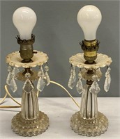 2 Elegant Glass Boudoir Lamps & Prisms