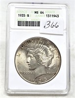 1935 Silver Dollar ANACS MS 64