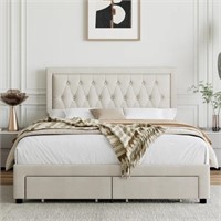 Upholstered Platform Storage Queen Bed $499