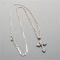 Sterling Silver CZ Cross Pendant & Chain