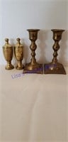 2 Brass Candle Holders & 2 Brass Knobs