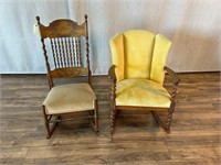 2pc Antique Rocking Chairs Mismatched