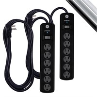 GE 6-Outlet Surge Protector, 2 Pack, 8 Ft