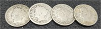 (4) Liberty Head V Nickels: 1891 VF, 1893 VF,