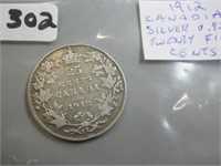 1912 Silver Canadian Twenty Five Cents Coin