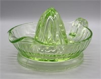 NS: GREEN DEPRESSION GLASS JUICER - EXC. COND.