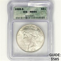 1926-S Silver Peace Dollar ICG MS64