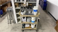 ROLLING CART WITH ASSORTED PLATES AND SILVERWARE