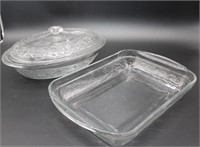 Glass w/ designs Covered Dish & Bowl