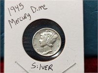 Silver Mercury Dime - 1945