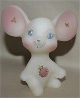Fenton Opal Satin Art Glass Raspberry Mouse Figure