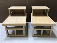 Matching MCM 2-tier blonde wood end tables