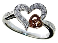 Two Tone Brilliant Diamond Double Heart Ring