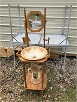 English Style Oak Wash Stand w/Pitcher & Basin