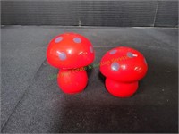 Vintage Red Ceramic Mushroom Salt & Pepper Shakers