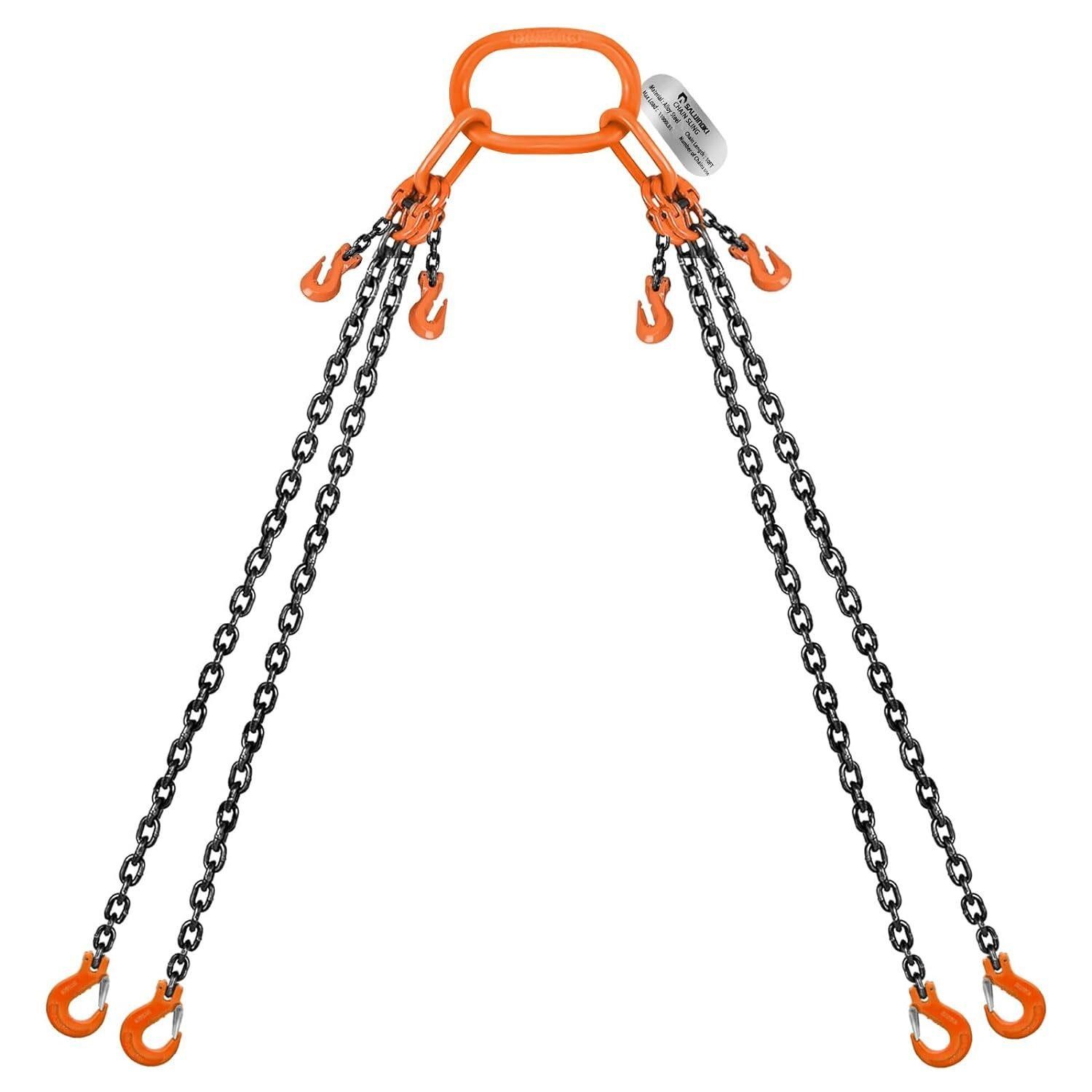 Lift Chain Sling w/ Hooks 10Ft 4 Way x 5/16 inch