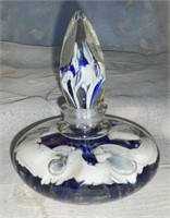 Blue/White in Clear Art Glass Large Perfume Bottle